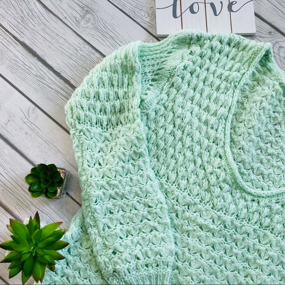 Free People Oversized Mint Open-Knit Sweater NWOT - Picture 3 of 6